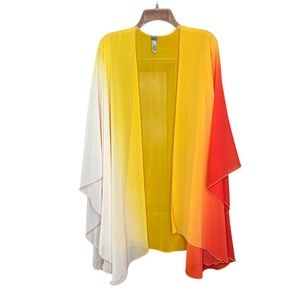 Chico's Ombre Yellow Crinkle Chiffon Sheer Rolled Hem Shawl Wrap One Size